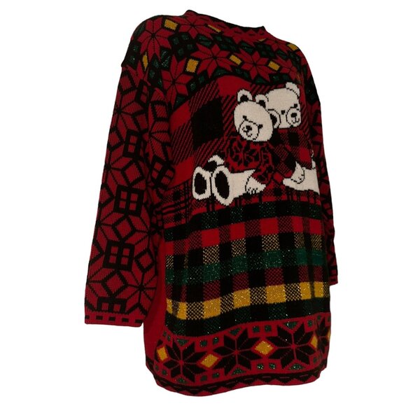 Vtg JJ Browne Christmas Sweater Womens L PulloverTeddy Bears Ugly Cute Holiday - Picture 4 of 10